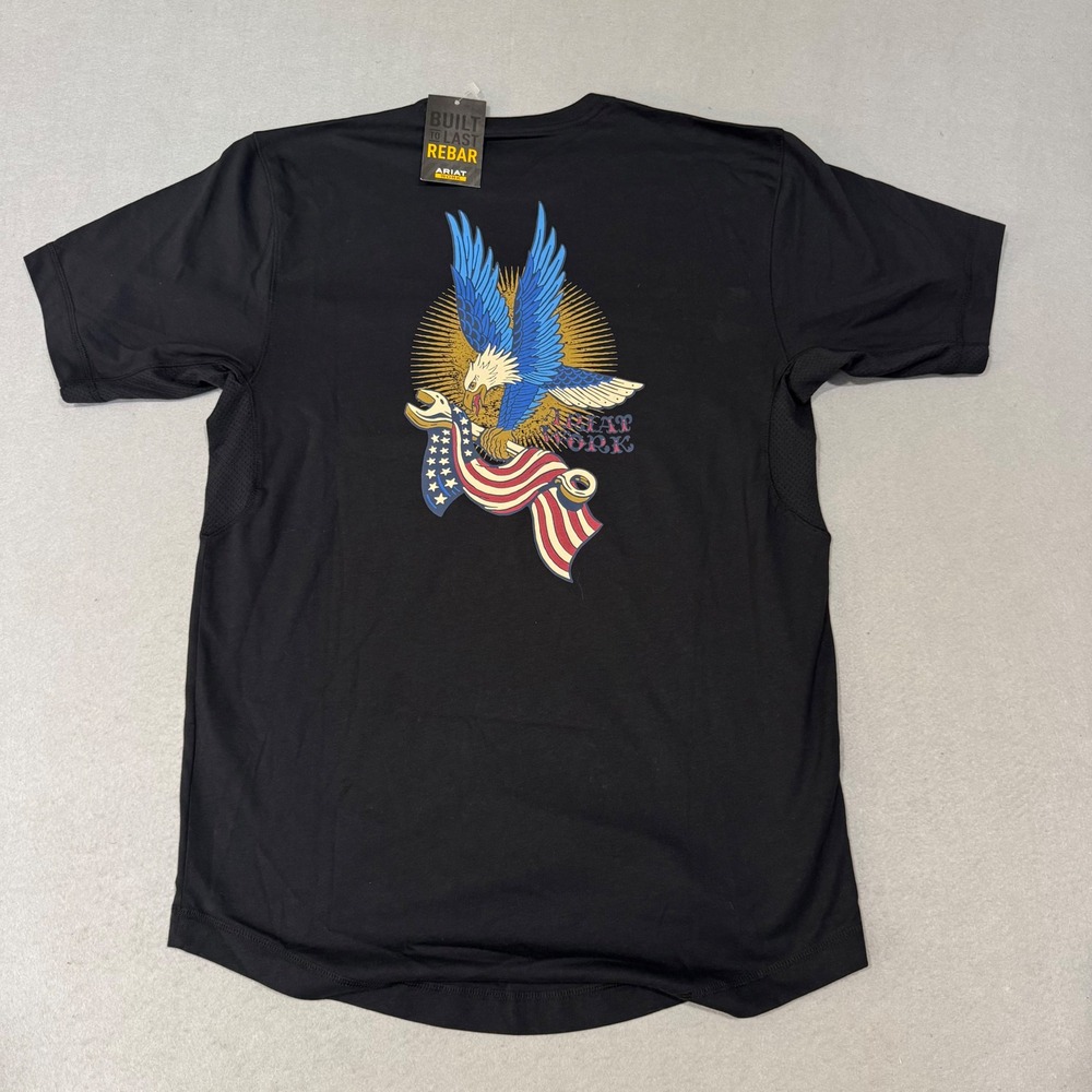 Ariat Rebar Workman T-Shirt Mens Small Black Victory Eagle VentTEK Pocket Tee